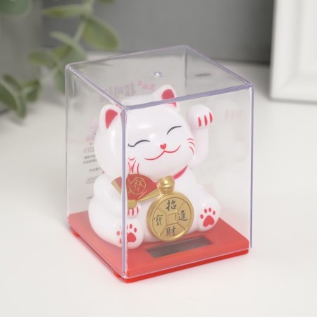 Plastic Plastic "White Mani-Neko with a fan and coin" 5x5x5 cm-1