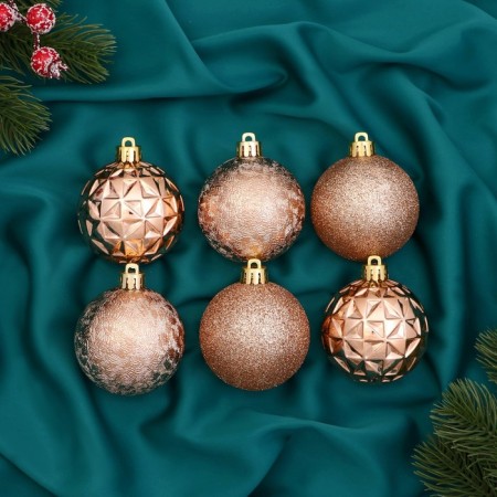 Set of balls plastic D-6 cm, 6 pcs "elite patterns" gold