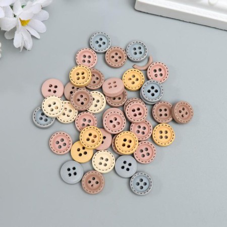Buttons wood for creativity 4 punctures "style" set 40 pcs mix 1.2x1.2 cm