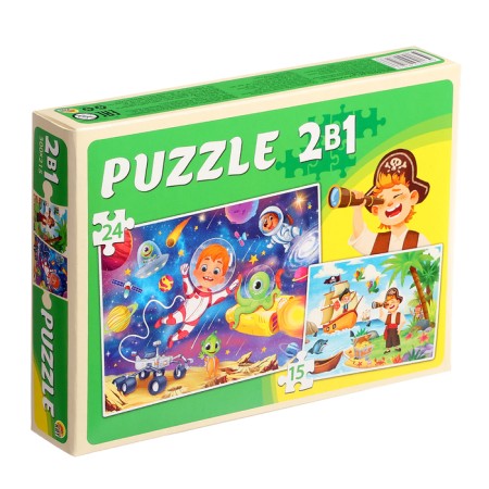Maxi-Puzzles 2 in 1 "Pirates and Cosmos No. 1", 15 and 24 elements