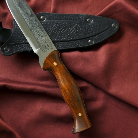 Caucasian knife, tourist "Varan" with scabbard, steel - 40x13, waxed nut, 14.5 cm-6