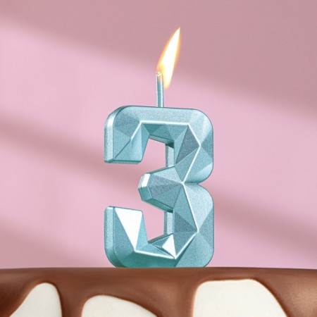 Candle in the cake on the skewer "Almaz", the number "3", blue, 4.8x2.6 cm