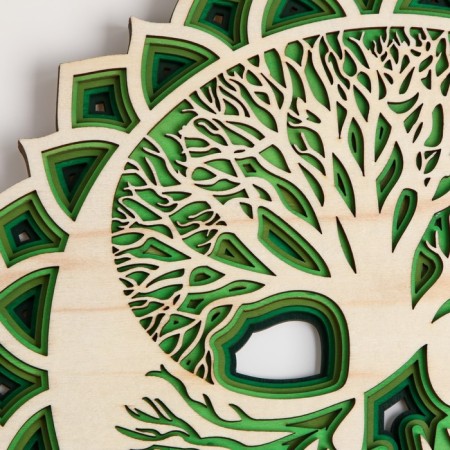 Panel Interior tree "Mandala and Tree of Life" Green 30x5.5x30 cm-2