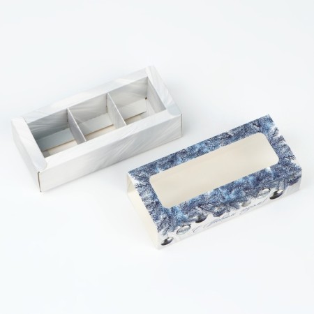 Box for 3 sweets with cells “Silver”, 13.3 x 3.3 x 5.8 cm, New Year-3