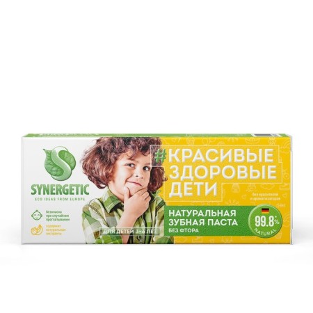 Children's toothpaste Synergetic "Strawberry and Banana", from 3 to 6 years old, yellow, 50 g-1