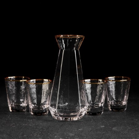 Set for glass drinks "Irine. Gold ", 5 items: Capherine 300 ml, 4 glasses 70 ml-4