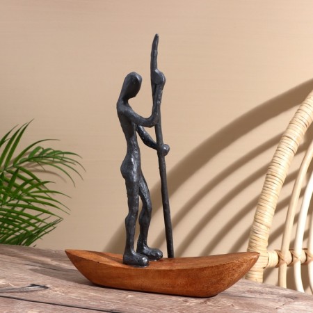 Souvenir "boat" Polim. resin, mane wood 28x9.5x37.5 cm-2