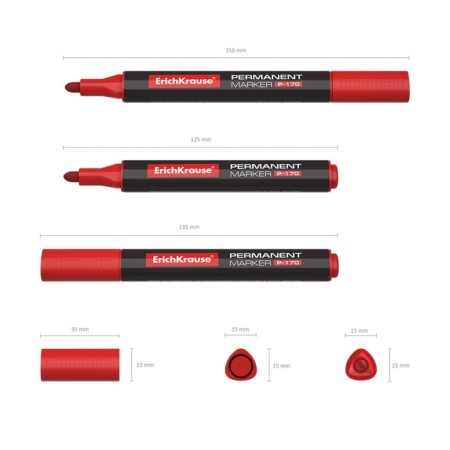 Permanent Erichkrause P-170, 2.0 mm marker, alcohol-based ink, red-2