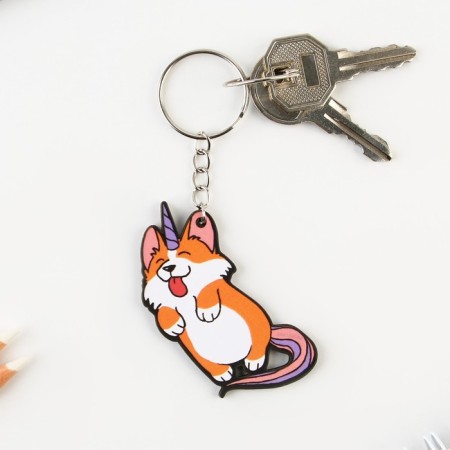 Key keychain wooden "Corgi Unicorn" 4.7 x 6 cm-1