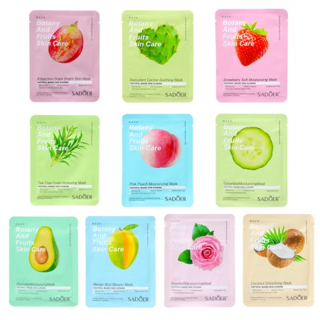 A set of moisturizing, fabric facial masks "Botanika No. 1", 10 pcs