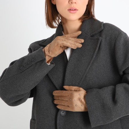 Gloves are female, dimensionless, without insulation, beige color-4
