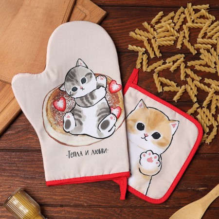 Set of kitchen. Dolyana "Kotik": mittens 20x28 cm, severity 17x17 cm, 35% HL, 65% PE