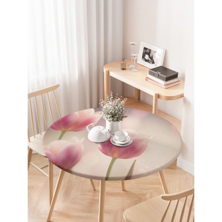 Grinding on the table “Tenderness at dawn”, round, oxford, elastic band, size 120x120 cm, diameter 75-100 cm-2