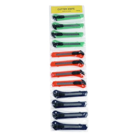 Chancellery knife, 18 mm blade, plastic housing, latister, blister, mix-6