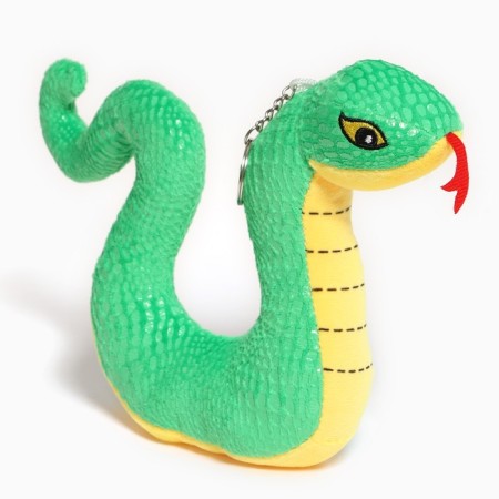 Soft toy "snake" on a key fob, 16 cm, green color-1