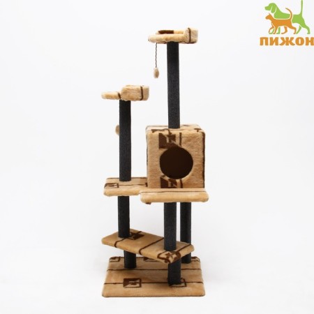 Complex for cats with a clamp "Staircase", 56 x 52 x 140 cm, carpet, mix of flowers