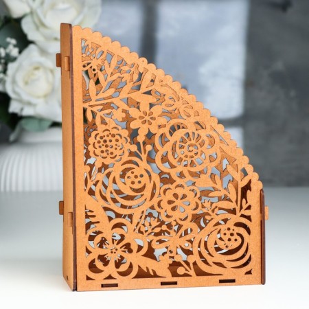 Papers stand "Summer flowers" for A5, MDF, Oak, 9.5x18.5x24.5 cm-1