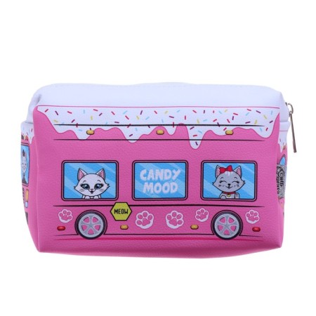 Penal soft, 1 department, 100 x 180 x 80 mm, voluminous "bus with kittens", pink-3
