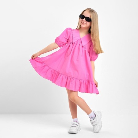 Children's dress with KAFTAN collar, size 36 (134-140 cm), bright pink color-4