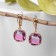 Earrings with “Illusion” rhinestones, a smooth square, raspberry-purple color in gold