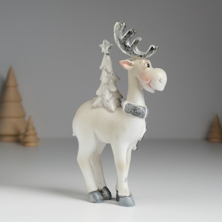 Polystone souvenir "Deer with silver horns, with a white Christmas tree on the back" 10x3x16.5 cm-2