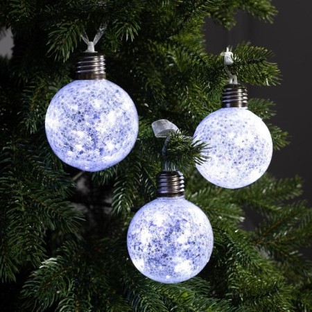 Set of Christmas tree balls “Silver stars” 3 pcs., Battery, 5 LED, glow white glow