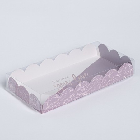 Cookie box, confectionery packaging with PVC lid, do What you love, 21 x 10.5 x 3 cm