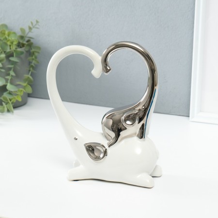 Souvenir Ceramics "Elephant with an elephant. Heart" White with silver 7.3x17.5x22 cm-4