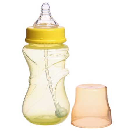 A bottle for feeding, a wide throat, medium flow, 300 ml., Yellow color, +3 months-2