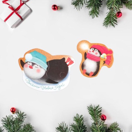 Congratulatory card "Fun New Year!" Penguin, 7 x 9 cm, New Year-1