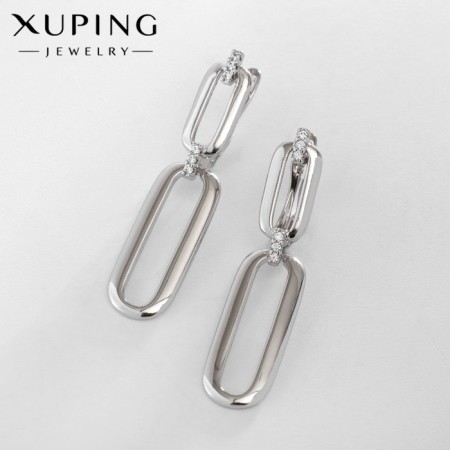 Earrings with rhinestones Xuping Clutch, white color in silver