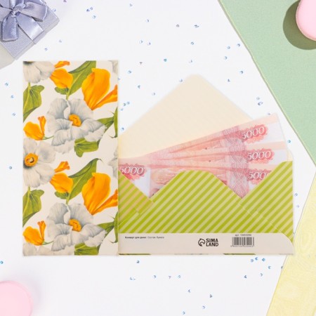 Money envelope "Universal" white flowers, 16.5 x 8 cm-1