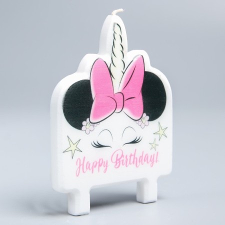 Candle for the cake "Happy Birthday!", 74 x 100 mm, Minnie Mouse Unicorn-1