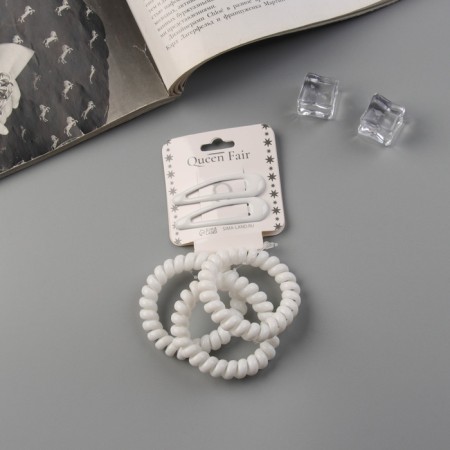 Hair set "Gloria Style" (3 elastic bands 5.5 cm, 2 invisibility 5 cm) white
