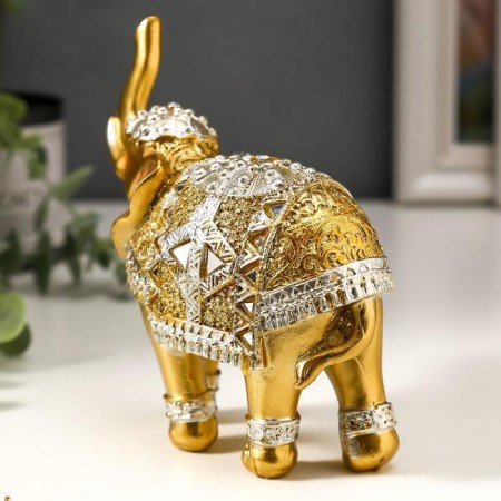Souvenir Polystone "Golden Elephant in the Mirror Popone" 13.5x14x6 cm mix-4