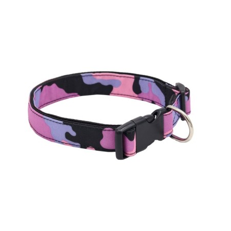 Nylon collar with print, 2.5 cm, ok 40-55 cm, pink