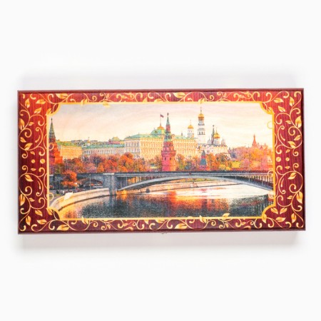 Wooden backgammon with checkers "Moscow", board game, 40 x 40 cm
