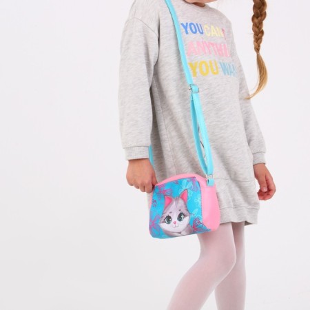Children's bag for a girl "Gray cat" from eco-leather, on a strap, 15x12x3 cm-8