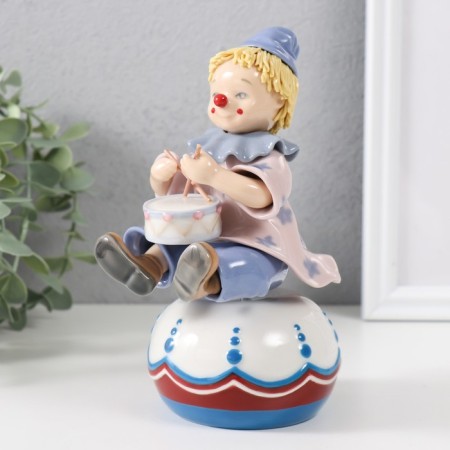 Souvenir Ceramics musical "Clown with a drum, sits on a cup" 9.5x12.5x19.5 cm-3