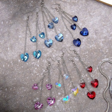 Glass earrings "Bright day" heart, color mix-3