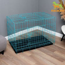 A cage with a hatch for dogs and cats, 100 x 60 x 70 cm, blue