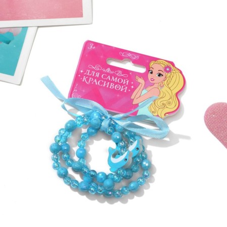 Bracelet Children's "Choszhulka" 3 threads, dolphins, blue color-2