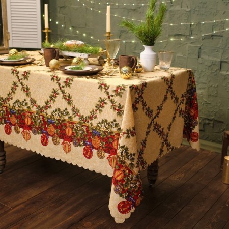 The tablecloth of the New Year's share "Christmas tree toys" 145*260 cm, 100% p/e-1