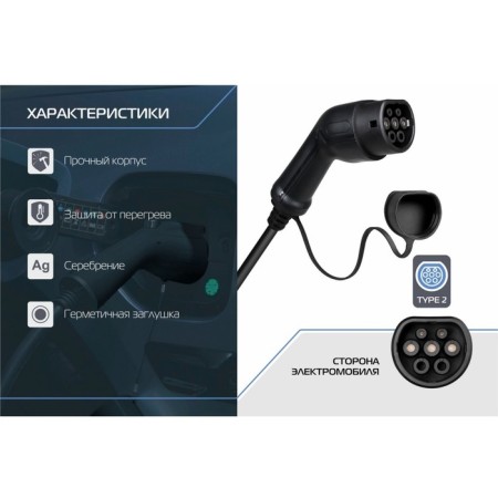 Charging cable for the electric car Fulltone, Mode 3, Type 2 and Type 2, 32 A, 3 phases-3