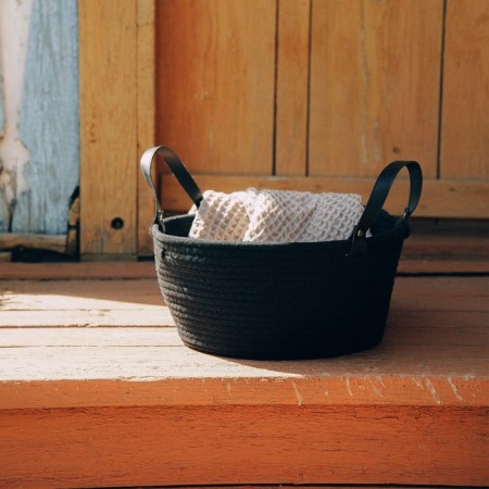 Basket for storage of handmade lauded "Louise", 33 × 33 × 16 cm, black color-4