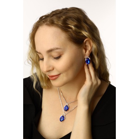 Set 2 objects: earrings, “jacqueline” necklace, oval, white-blue color in silver, 45 cm-3