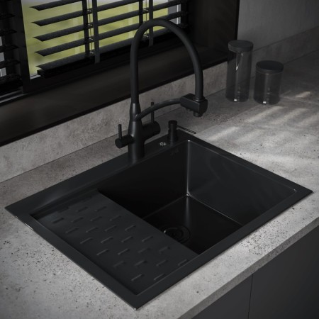 Kitchen sink "RMS" MRK-6350BL-R, mortise, right, thickness 3.0 and 1 mm, dispenser, graphite-1