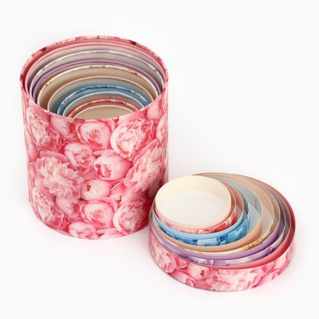 A set of round boxes 10 in 1, gift packaging, “floral tenderness”, 10 x 10 - 23.5 x 23.5 cm-5