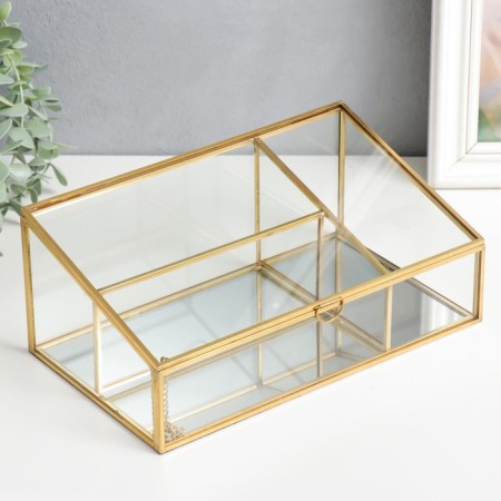 Casket glass with a metal frame "Transparency" gold 10x14.5x25 cm