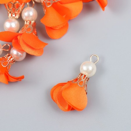 Decor for creativity Textile "Flower with a pearl. Scarlet" set 10 pcs 2.5 cm